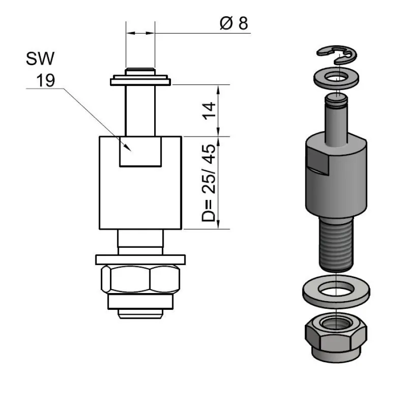 Cenová Bomba Šroub TB 25-14 mm 8 mm pro desku TB nerez V2A s příslušenstvím