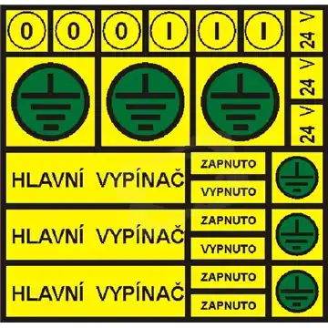 Výprodej Štítek "Hl.vypínač, vypnuto, zapnuto ...(žl.pod.)" (15x15cm) fólie